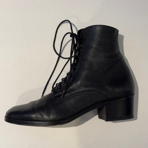 Christy Dawn Black Leather Lace-up Boots Deadstock Leather 9 - Picture 5 of 14